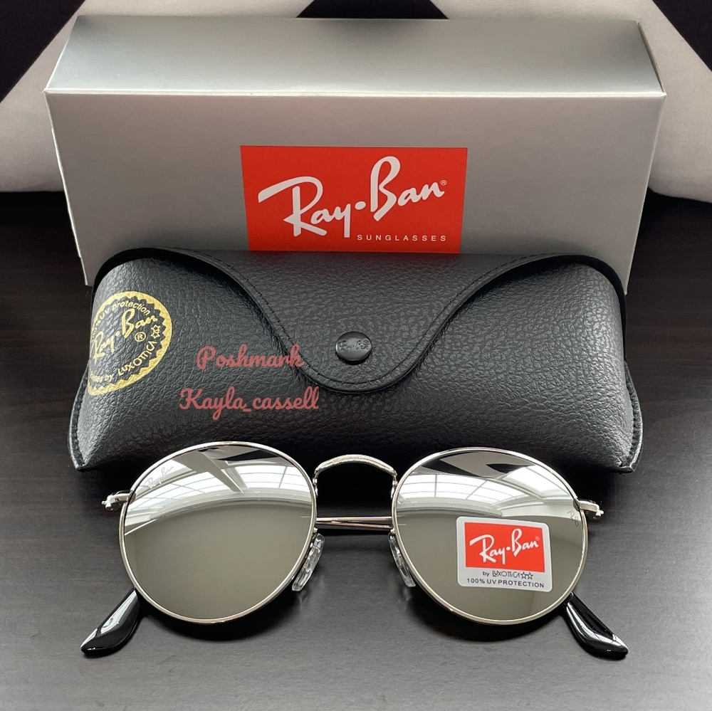 RayBan Round Metal Silver Flash Lenses RB3447 Silver Frame New - Picture 3 of 17